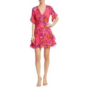 Tanya Taylor Kayla Dress Pink Falling Floral Flower Print Ruffle Mini Size 2